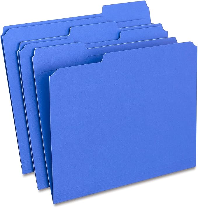 Staples Reinforced Colored File Folders, Letter Size, 3‑Tab Design, Blue, Heavy‑Duty Construction, 100/Box by Staples