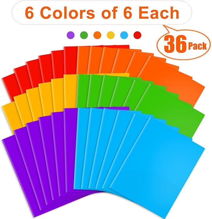 Officygnet 36 Packs 2 Pocket Folders, Bulk Durable Heavy Duty Plastic Folders for School and Office Supplies, Multicolor Two Pocket Folder for Letter Size Paper, 6 Colors - Image 7