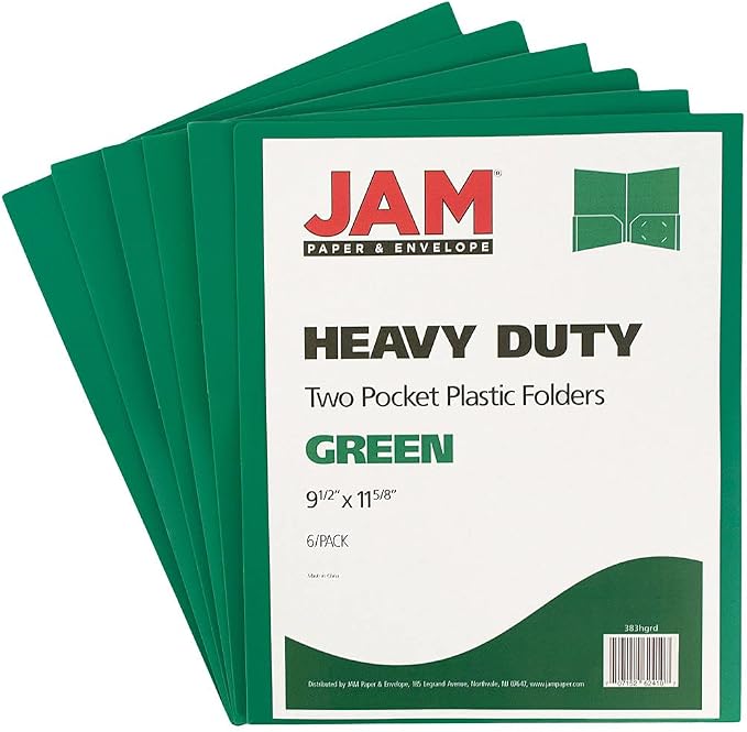 JAM PAPER Heavy Duty Plastic 2 Pocket Extra Tough School Folders - Green - 6/Pack - Image 2