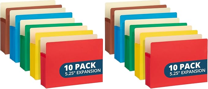 Blue Summit 10 Expanding File Pockets, Accordion File Folders Letter Size, 5.25” Expandable Pockets, Assorted Colors (Pack of 2) by BlueSummitSupplies