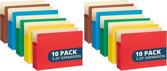 Blue Summit 10 Expanding File Pockets, Accordion File Folders Letter Size, 5.25” Expandable Pockets, Assorted Colors (Pack of 2) by BlueSummitSupplies