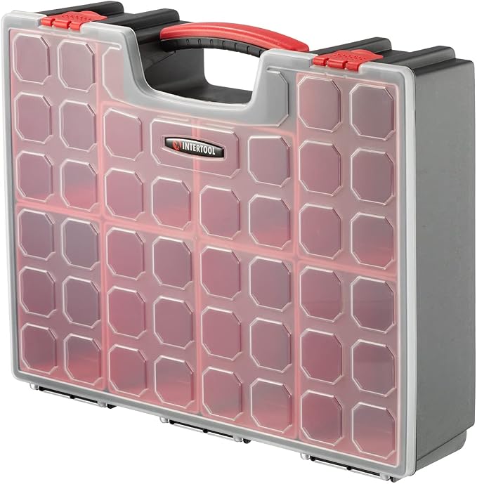 INTERTOOL Hardware Organizer with 8 Deep Removable Bins - Small Parts Storage Tool Box for Nuts, Bolts, Screws, Nails - 16.5" x 13" x 4.5" - Portable Handle Transparent Lid with Locks BX08-4034 - Image 7