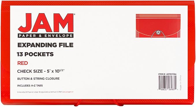 JAM PAPER Accordion Folders - 13 Pocket Plastic Expanding File - Check Size - 5 x 10 1/2 - Red - 2/Pack - Image 5