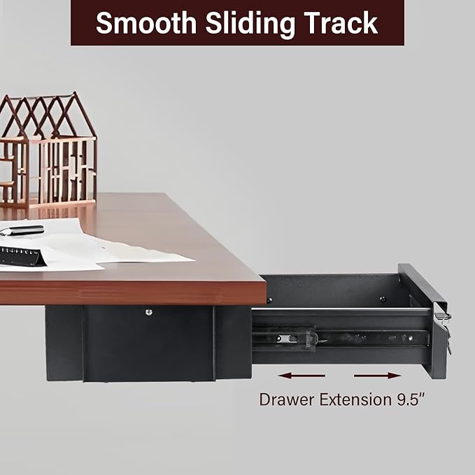 Under Desk Drawer 15.7" x 11.8" x 4.3" with Lock & Keys | Privacy Protection, Fits Framed & Unframed Desk, Smooth Slide Rail , Storage Organizer for Workbench, Office, Home - Image 6
