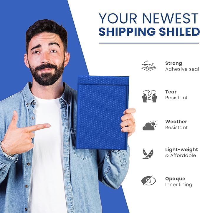 Royal Blue Bubble Mailers 12.5x19, Poly Padded Envelopes #6, 100 Pack - Image 4