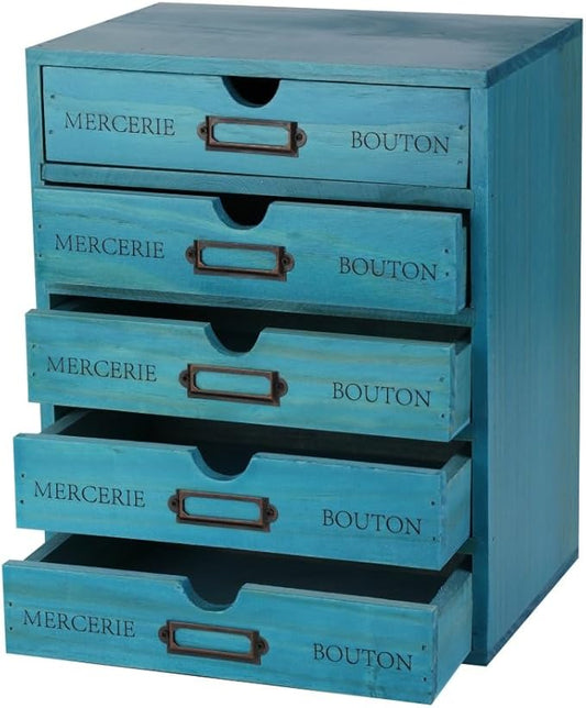 Small Wooden Drawers Wooden Box with Drawer, Blue 5 Wood Drawer | Countertop Storage Box for Apothecary Cabinet, Apothecary Drawers，Desktop Organizer for Office，Home by Unknown