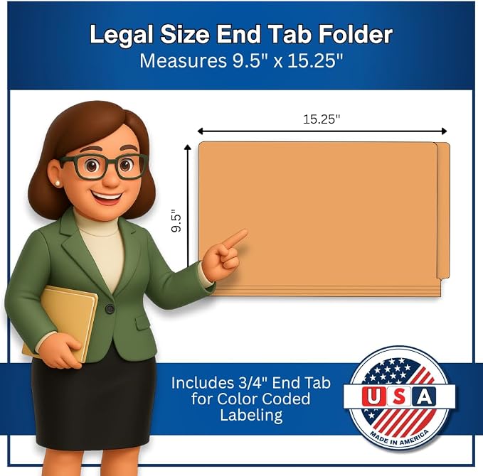 Goldenrod File Folders, Doctor Stuff, Legal Size Reinforced End Tab Folder with 2" Bonded Fastener on Inside Front and Back, 14 pt Stock, Box of 50 - Image 2