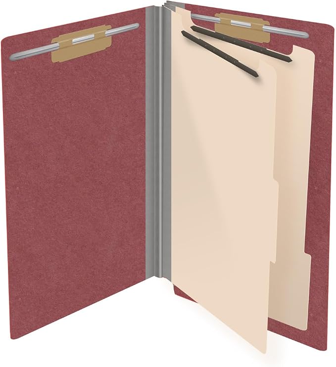 Ecom Folders End Tab Pressboard Classification Folders | Legal Size 25 Pt Stock with 2 Dividers and 2" Tyvek Expansion | Medical, Legal & Office Records Organizer | Dark Red, Box of 10 - Image 4