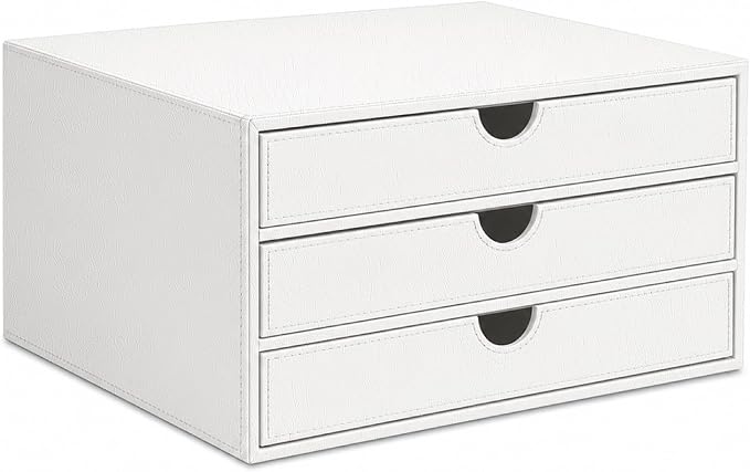 UnionBasic Document Organizer, 3-Drawer File Cabinet Document Storage Box, Office Desktop Filing Organizer, Croco White by UnionBasic