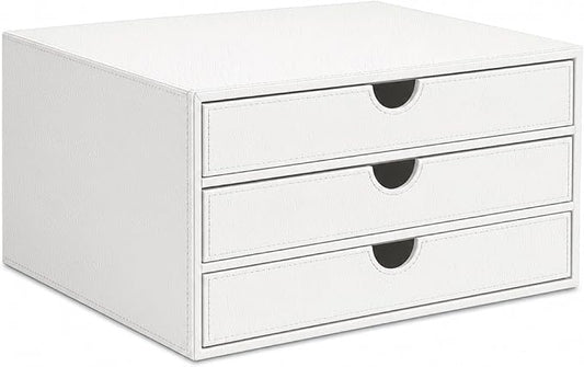UnionBasic Document Organizer, 3-Drawer File Cabinet Document Storage Box, Office Desktop Filing Organizer, Croco White by UnionBasic