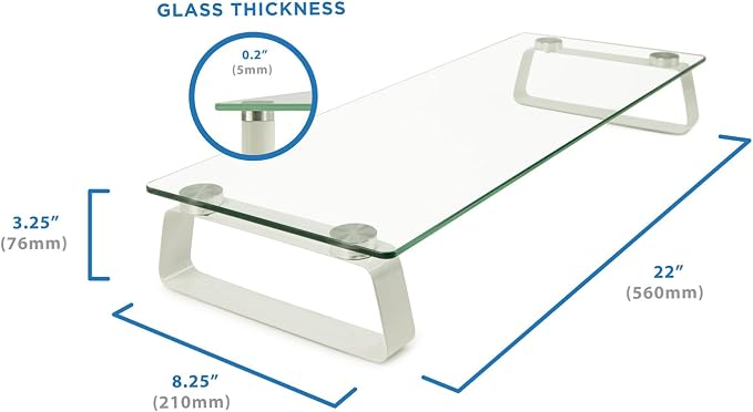 Mount-It! Glass Monitor & Laptop Riser Stand, 22", 44 lbs | Clear flat screen display stand with desktop shelf and organizer, glass and aluminum construction. - Image 6