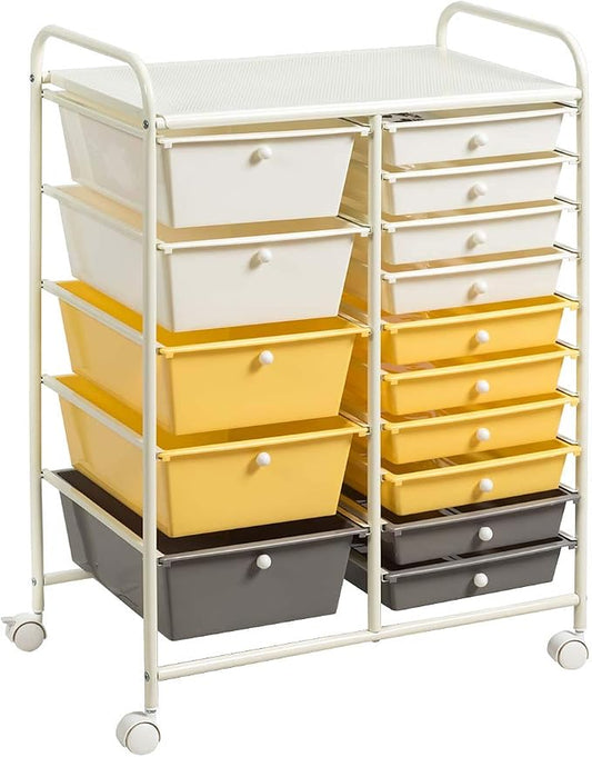 Giantex 15-Drawer Organizer Cart Office School Storage Cart Rolling Drawer Cart for Tools, Scrapbook, Paper (Yellow) by Giantex