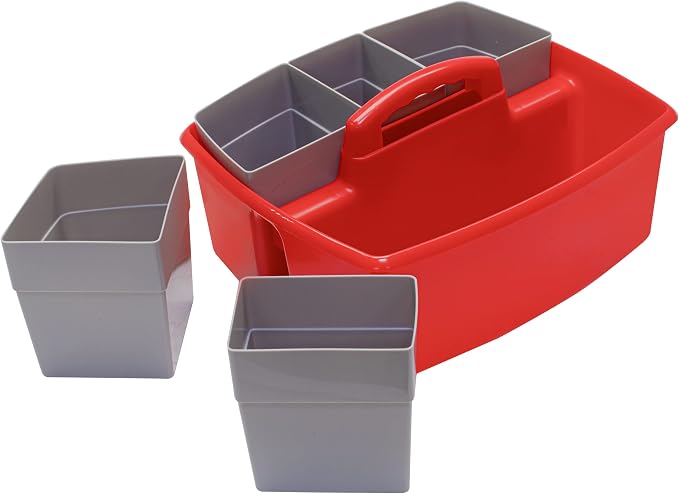 Storex Large Classroom Caddy with Cups, 13 x 11 x 6.575 Inches, Red, Case of 2 (00981U02C) - Image 4