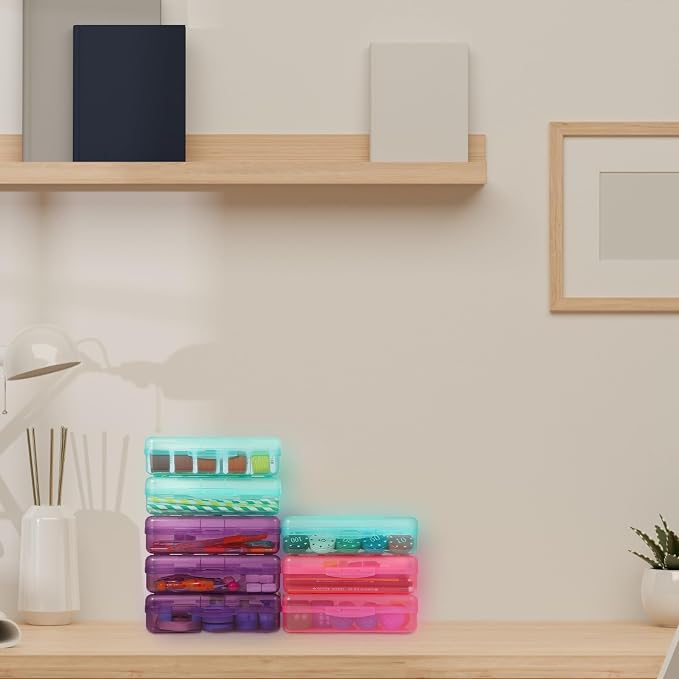 Fainne 24 Pack Pencil Boxes for School Clear Plastic Pencil Case Large Plastic Crayon Box Bulk Stackable Classroom Stationery Organizer School Supplies(Turquoise, Purple, Pink) - Image 7