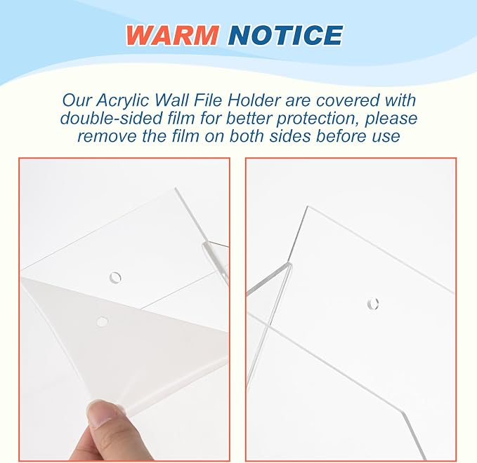 Feifeiya 1 Pack 14"x8.3"x2.4" Clear Acrylic Wall File Holder Organizer Wall Mount Magazine Document Brochure Mail Pocket Durable File Storage with 3 Colors Screw Cap for Office Home Waiting Room Use - Image 3