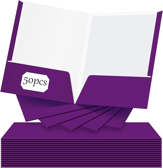 Jutom 50 Pcs 2 Pocket Glossy Paper Folders Glossy Paper Laminated Portfolios, Letter Size, Presentation Folders with Pockets for Office Teacher Worker Supplies(Purple Color) by Jutom