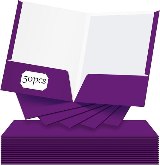 Jutom 50 Pcs 2 Pocket Glossy Paper Folders Glossy Paper Laminated Portfolios, Letter Size, Presentation Folders with Pockets for Office Teacher Worker Supplies(Purple Color) by Jutom