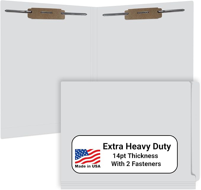 Gray File Folders, Doctor Stuff, Letter Size Reinforced End Tab Folder with 2" Bonded Fastener on Inside Front and Back, 14 pt Stock, Carton of 250 by DoctorStuff