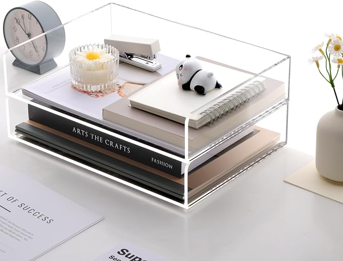SANRUI Acrylic Desk Organizer Stackable Paper Tray, Letter Size Tray 2-Pack | Desk Organizers and Accessories, Clear Paper Organizer for Office Classroom Home 12.4 x 8.86 x 5.3 inches - Image 3