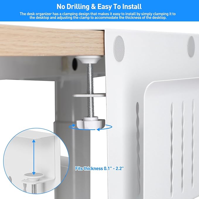 MAXECHO Desk Side Storage, Under Desk Laptop Mount, Table Side Hanging File Organizer, No Drill Clamp On Cable Management Tray, Laptop Holder with Magnetic Pen Holder for Office and Home, Load 22 Lbs - Image 2