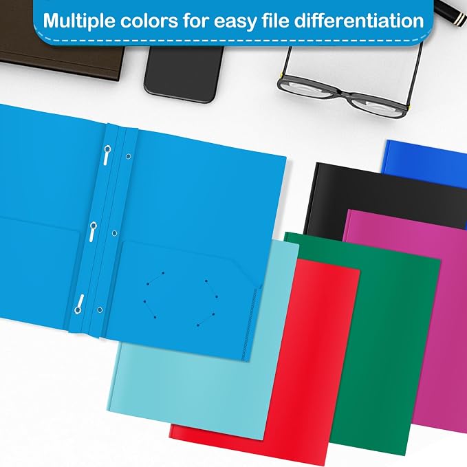 Heavy Duty Plastic Folder, 60 Pack, Pocket Folder with brads, Letter Size Poly File, Plastic Folders with 3 Prongs Fasteners - Sky Blue - Image 6