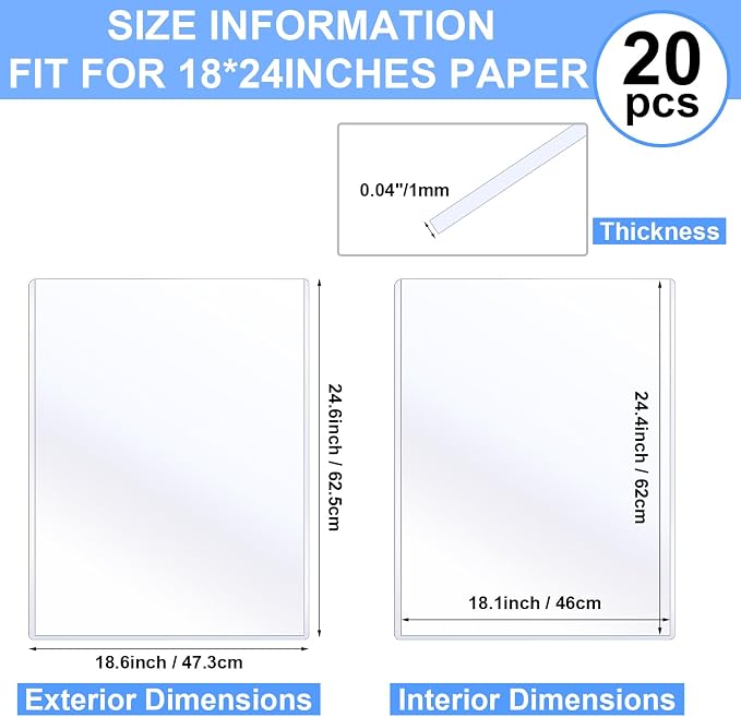 Sherr 20 Pcs 18 x 24 Inches Rigid Print Protectors Clear Hard Plastic Sheet Protectors Poster Sleeves for Protect Store and Display Photographs, Prints and Documents - Image 2