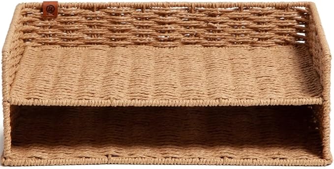 U Brands Letter Tray Paper Organizer, Two Tier Desktop Organizer, Woven - Image 2