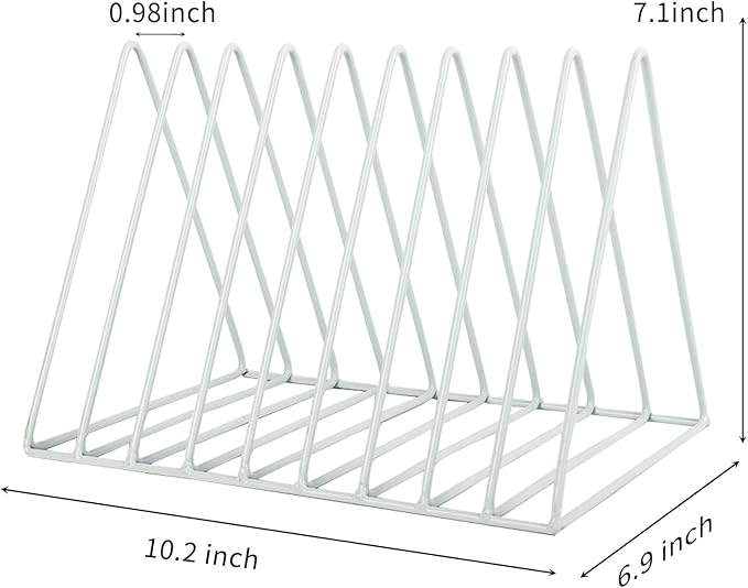 Vinyl Record Holder Storage, 9 Slot Metal Magazine Book Album Display Rack, Stylish Triangle Desktop File Sorter Organizer for Home Office, White Pack of 2 - Image 2