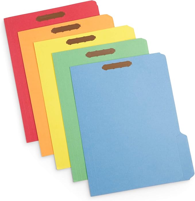 Blue Summit Supplies 50 Fastener File Folders, Letter, Assorted Colors | Assorted colors, durable 11pt paper, reinforced 1/3 cut tabs, 2 prong fasteners, medical, law and office files by BlueSummitSupplies