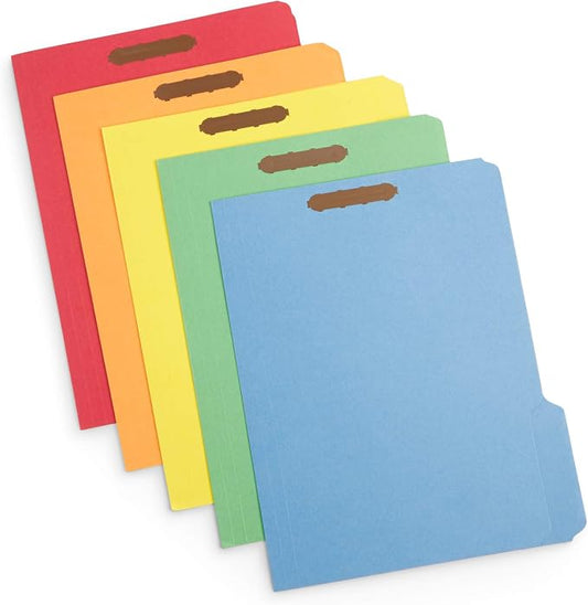 Blue Summit Supplies 50 Fastener File Folders, Letter, Assorted Colors | Assorted colors, durable 11pt paper, reinforced 1/3 cut tabs, 2 prong fasteners, medical, law and office files by BlueSummitSupplies