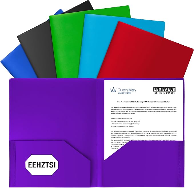 60-Pack Plastic Folders with Pockets,2-Pocket Poly Folders Holds 8-1/2" x 11" Paper for School/Office/Home, Assorted by EEHZTSIOFFICE