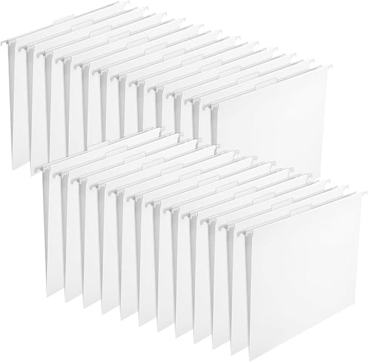 25 Pack White Hanging File Folders Legal Size Hanging Folders with 1/5 Cut Label Tabs for Filing Cabinet Files Office, School Desktop File Storage by Resholder