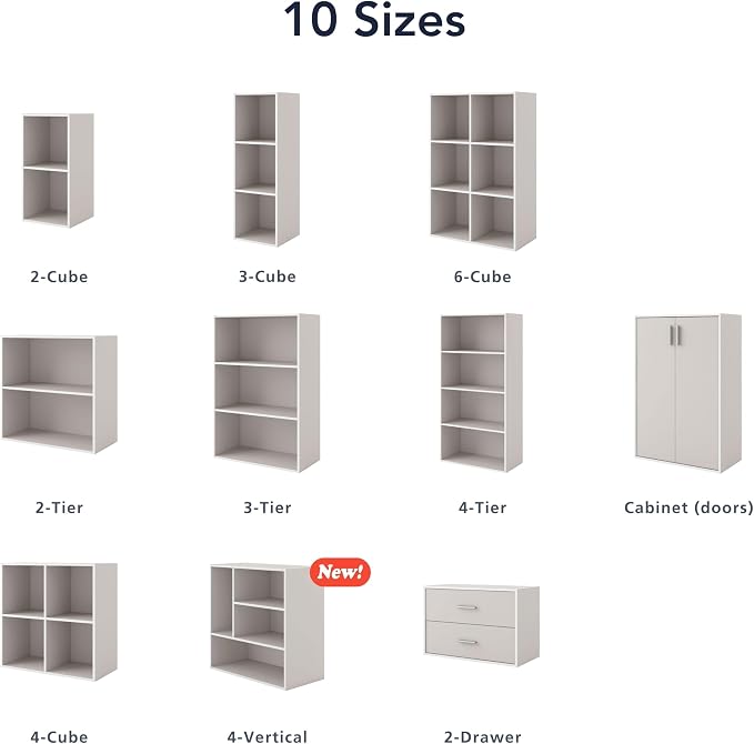 Homes: Inside + Out Apexa 3-Tier Stackable Wood Bookcase with Doors, Cube Storage Organizer Shelves, Small Food Pantry Cabinet, Dorm Teen Room Decor & Bedroom, Home Office, Kitchen, Light Blue - Image 13