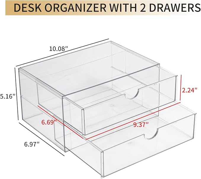 Clear Desk Drawer Organizer, 6 Drawers, Plastic | Stackable Desk Organizers and Accessories, For Pencils, Books, Art Crafts, Makeup, For Home Office, Bathroom, Kitchen - Image 3