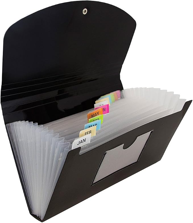JAM PAPER Accordion Folders - 13 Pocket Plastic Expanding File - Check Size - 5 x 10 1/2 - Black - Sold Individually by JAMPaper