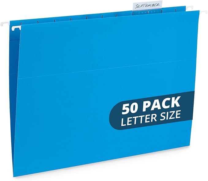 Blue Summit Supplies 50 Hanging File Folders, Letter Size, Blue | Reinforced letter size, 1/5 cut tabs, plastic tabs and inserts included, for filing cabinet, home, and office by BlueSummitSupplies