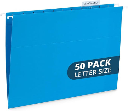 Blue Summit Supplies 50 Hanging File Folders, Letter Size, Blue | Reinforced letter size, 1/5 cut tabs, plastic tabs and inserts included, for filing cabinet, home, and office by BlueSummitSupplies