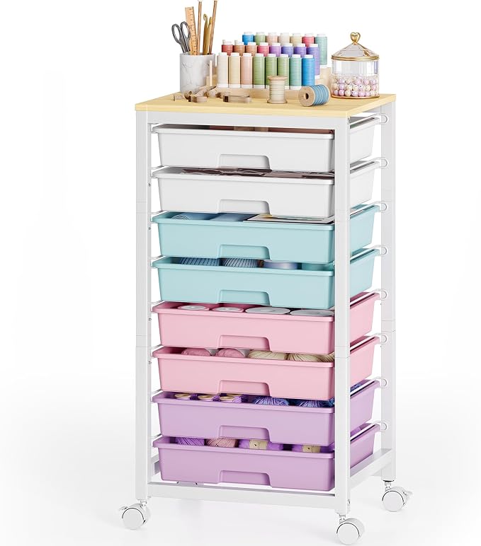 SYKIARIOL Rolling Storage Cart with Drawers, 8 Drawers Cart, Ice Cream | Utility Cart With Drawers,Rolling Storage Cart for Living Room,Classroom,Bedroom,Bathroom,Dorm,Office, Ice Cream by SYKIARIOL