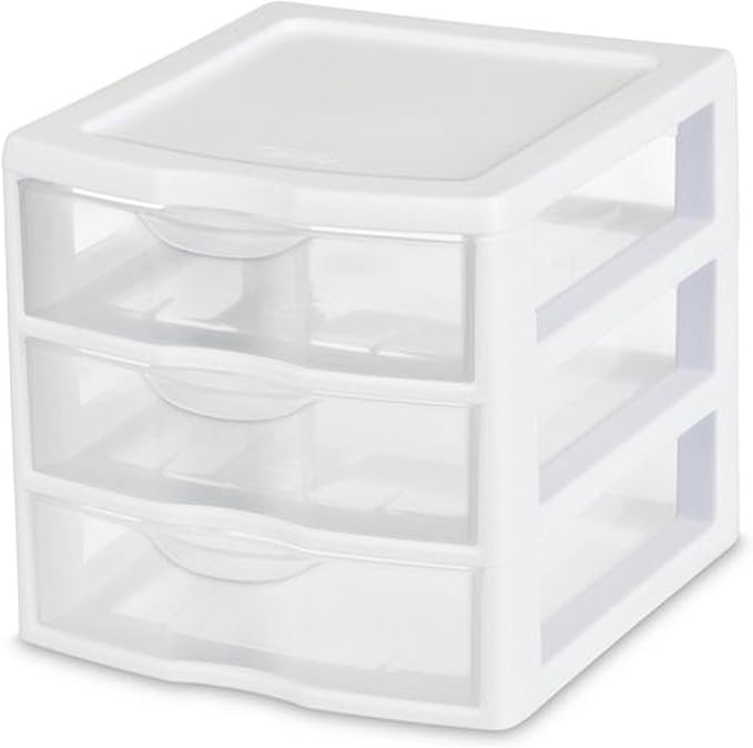 Sterilite Clearview 3-Drawer Cart Small Plastic Storage Organizer, 18-Pack | White - Organizing Drawers, Containers for Bathroom, Closet, Kitchen, and Bedroom by Sterilite