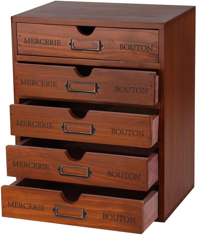 Small Wooden Drawers Wooden Box with Drawer, Brown 5 Wood Drawer | Countertop Storage Box for Apothecary Cabinet, Apothecary Drawers，Desktop Organizer for Office，Home by Unknown
