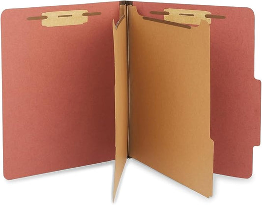 Staples Colored Pressboard Classification Folder, Letter Size, 2 Partitions, Red, Durable Construction, 20/Pack by Staples