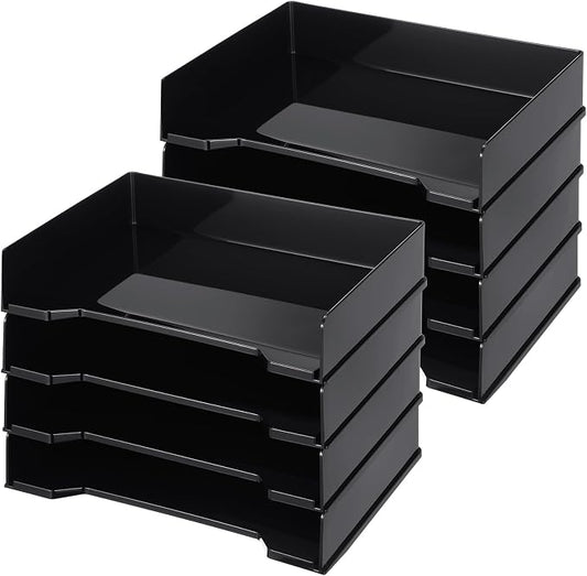 DoubleFill 8 Pcs Stackable Letter Tray Rectangular Plastic Desk Organizer 13 x 9.5 x 2.6 in Paper Holder File Tray Accessories Rack for Desktop Office Desk Drawers (Black) by DoubleFill