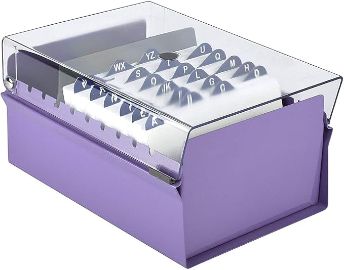 Acrimet 4 x 6 Card File Holder Organizer Box Metal Base Heavy Duty (AZ Index Cards and Divider Included) (Purple Color with Clear Crystal Plastic Lid Cover) | With A-Z Index & Non-Slip - Image 2