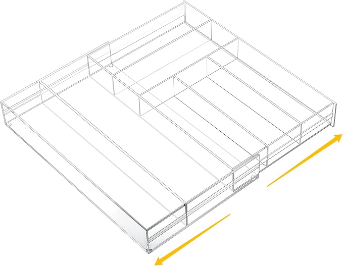 Briwooody Clear Acrylic Drawer Organizer Expandable,7 Compartments,Large | 9'' up to 18'' x 12'' x 2.1'' Desk Drawer Organizer Trays Adjustable with Desk Accessories for Makeup Office Bathroom by Briwooody