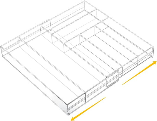 Briwooody Clear Acrylic Drawer Organizer Expandable,7 Compartments,Large | 9'' up to 18'' x 12'' x 2.1'' Desk Drawer Organizer Trays Adjustable with Desk Accessories for Makeup Office Bathroom by Briwooody