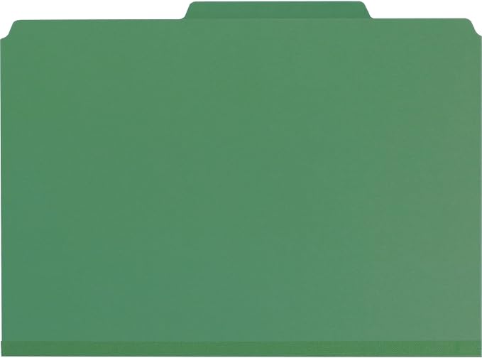 Smead Pressboard Classification File Folder with SafeSHIELD Fasteners, 3 Dividers, 3" Expansion, Legal Size, Green, 10 Per Box (19097) (Pack of 1) - Image 2