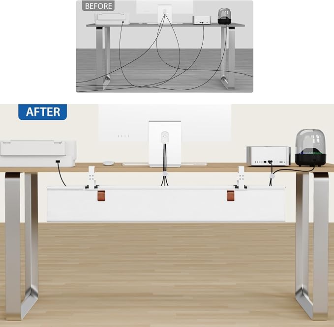 Zilink Large Cable Management Under Desk 40" No Drill Desk Cable Management Clamp/Screw Mount Fabric Cable Tray Sturdy Waterproof Cable Organizer for Office, Home, White - Image 6