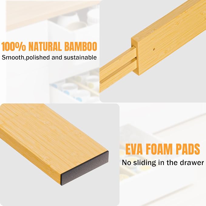 Bamboo Drawer Dividers Organizers, 2.56" High, 17"-21.8" Adjustable, 6 Pack | Expandable Separators, Great for Utensils, Kitchen, Bedroom, Dresser and Office Storage - Image 7