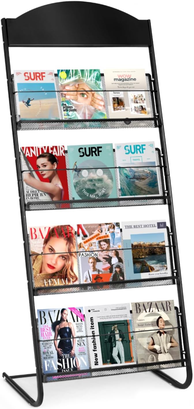 4-Tier Magazine Stand, 24.8'' Wide Iron Brochure Holder, Metal Newspaper & Literature Display Rack for Office, Waiting Room, Lobby, Classroom & Retail Store by XIDIHF