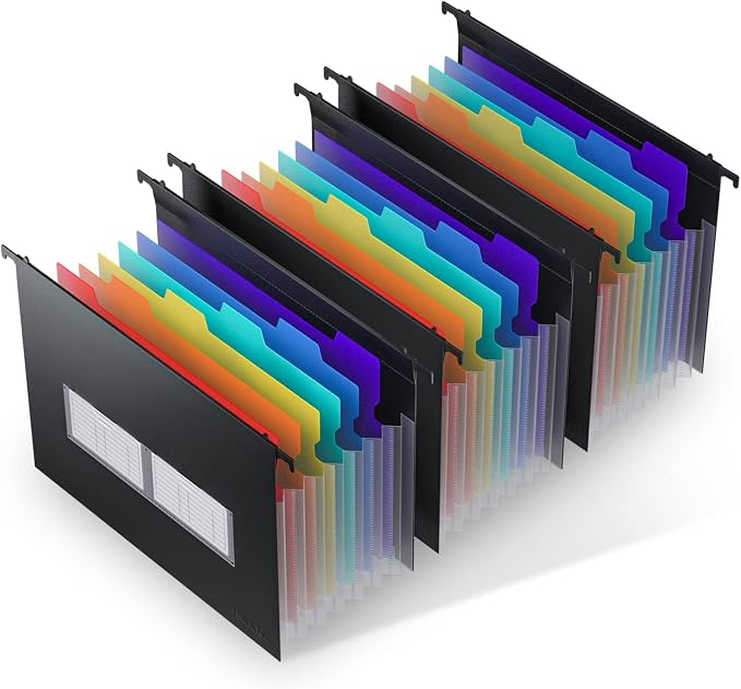 ThinkTex Plastic Expanding Hanging File Folders, 7 * 1.2" Accordian Pockets | Large Capacity, Multi-Color Tabs, Letter Size for Filing Cabinet - 3 Packs by ThinkTex